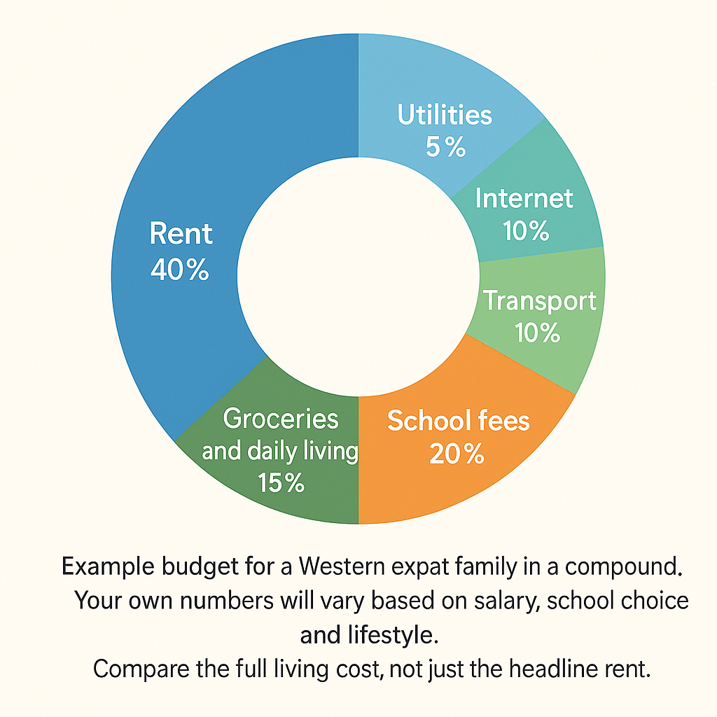 monthly budget for a Western expat family in a compound